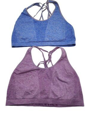Fabletics Womens Strappy Sports Bras 2-Pack Medium Blue & Purple 28"